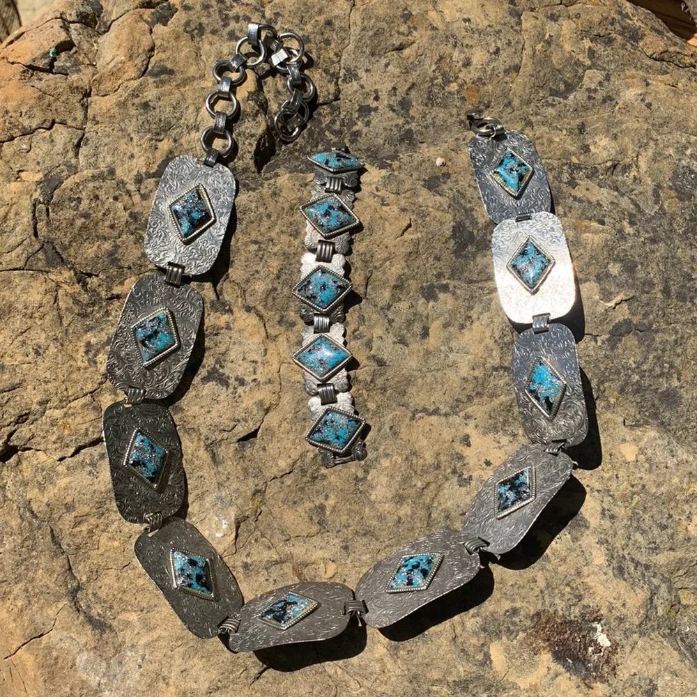 Vintage 1970s bracelet and concho belt set